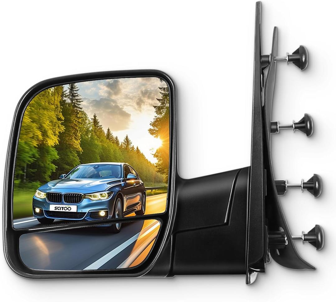 SCITOO Left Side View Mirror fit For 2003-2013 For Ford E-150 E-250 2004-2013 For Ford E-350 E-450 Super Duty Econoline Van with Power Adjustment Manual Folding Non-Heated Driver Side Mirror, large