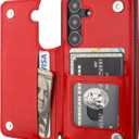 ONETOP Compatible with Samsung Galaxy S24 Wallet Case with Card Holder, PU Leather Kickstand Card Slots Case, Double Magnetic Clasp and Durable Shockproof Cover 5G 6.2 Inch(Red)