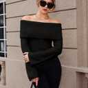 GORGLITTER Women's Off The Shoulder Sweater Long Sleeve Ribbed Knit Pullover Top Trendy Fall Outfits 2025 (L)
