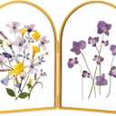 REDHUGO Double Glass Frame for Pressed Flowers Handmade, Pressed Flower Frame, Hinged Tabletop Brass Photo Frames, Dried Flower Display Folding Picture Frame for Home, ArcShaped, Gold, 57 Inches