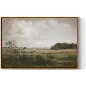 VIYYIEA Vintage Landscape Large Framed Wall Art, Nature Wilderness Scenery Paintings Decor Aesthetic, 20x30 Inch Canvas Print Artwork, Retro Farm Landscape Wall Pictures for Bedroom Living Room