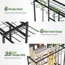 Garden Tool Organizer Rack with Wheels Up to 39 Tools, Heavy-Duty Steel Yard Tool Organizer for Garage Storage with 12 Hooks, Broom Holder & Garden Tool Rack for Shed, Patio, Outdoor Use, Black