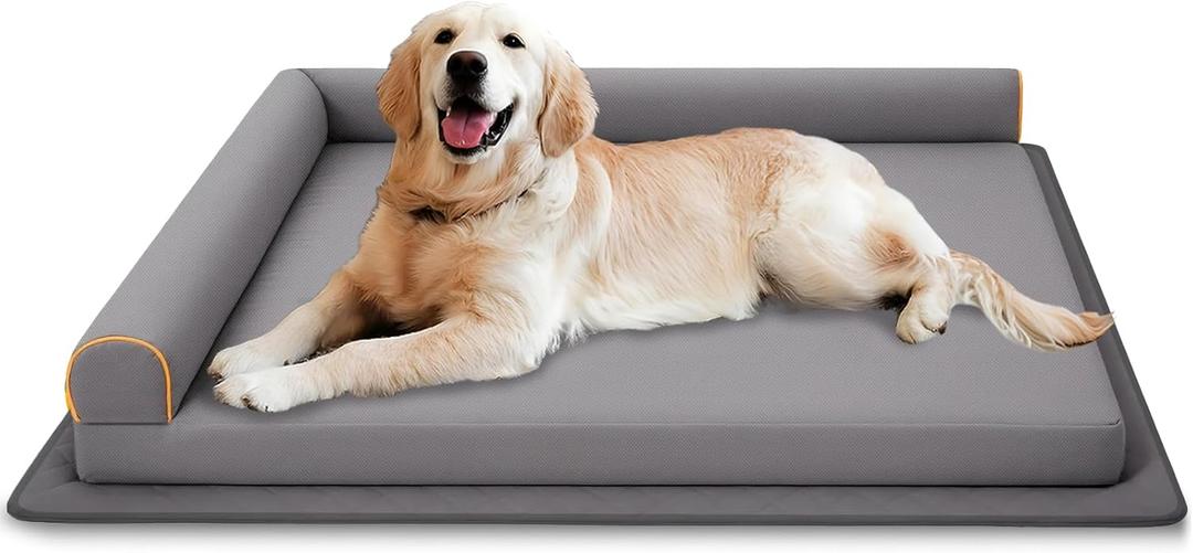 Dog Beds Large Size Dog, Waterproof Dog Bed with Anti-Slip Mat Washable, Memory Foam Orthopedic Pet Bed Chew Proof Pet Couch (Grey)