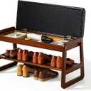 SOBIBO Solid Wood Shoe Rack Bench with Flip-Top Storage, Black, 31.5"