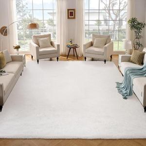 GarveeHome 5x8 Fluffy Area Rug- Shag Area Rug for Living Room, Shaggy Large Indoor Thick Living Room Carpet with Non-Slip Backing, Soft Plush Fuzzy Carpet for Bedroom, 5x8, White