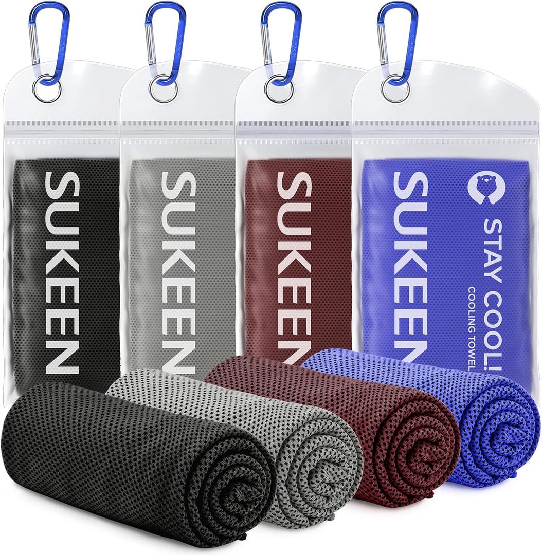 Sukeen [4 Pack Cooling Towel (40"x12"), Ice Towel, Soft Breathable Chilly Towel for Yoga, Sport, Running, Gym, Workout, Camping, Fitness, Workout & More Activities
