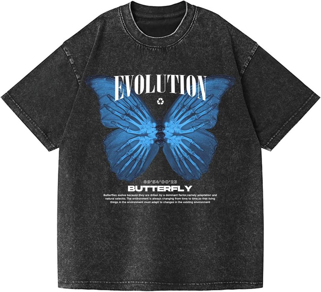 Mens Graphic Tees Vintage T-Shirts Oversized Y2K Streetwear Funny Shirt Short Sleeve Summer Tops Unisex S-5XL (Black, XL)