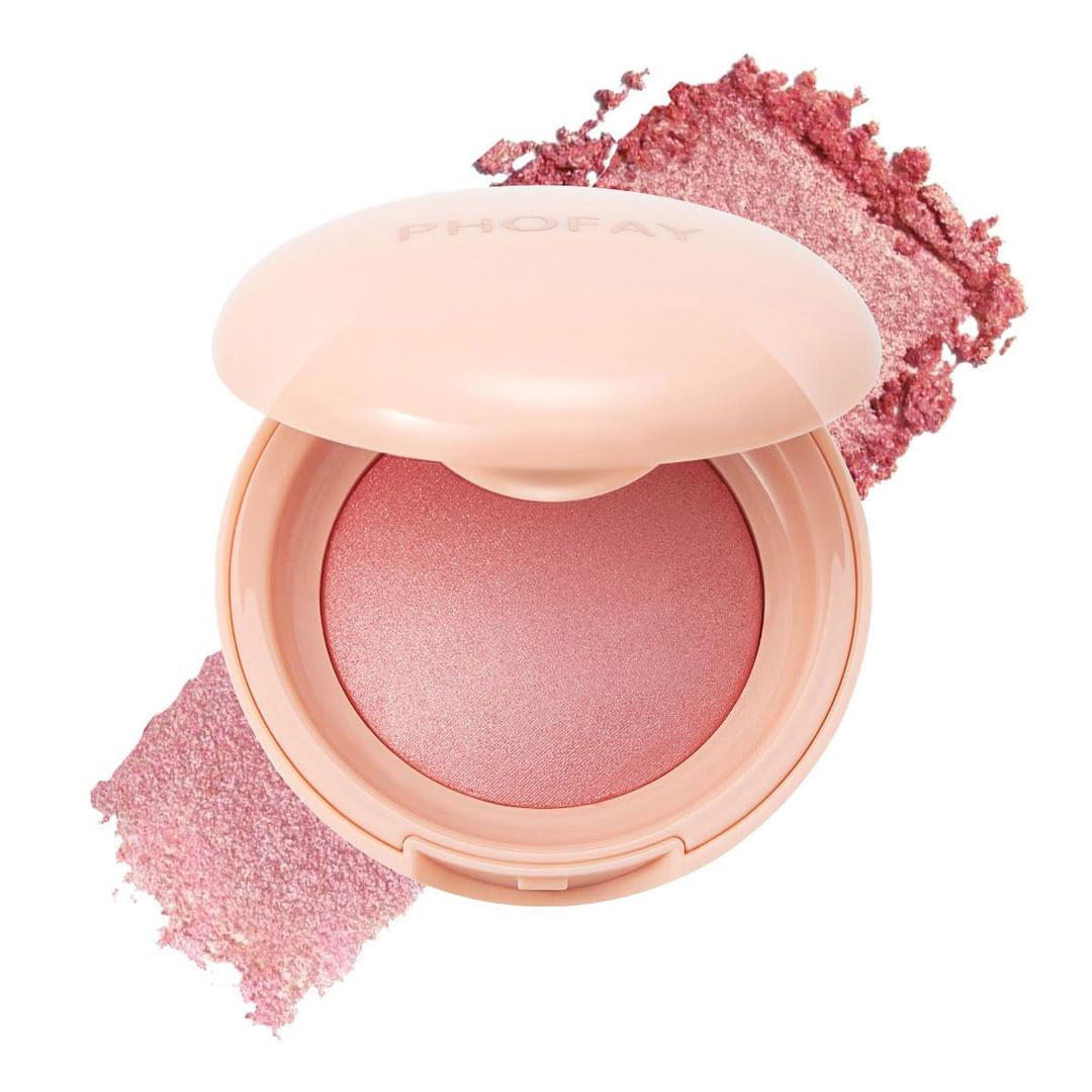 PHOFAY Luminous Blush Powder-Multi-Use Formula,Ultra-Fine & Smooth,Baked Blush for Cheeks Lightweight & Brighten Powder Blush Makeup Buildable Color,Long-Lasting Wear with Natural Luminous Glow (02#)