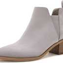 Trish Lucia Womens Ankle Boots Pointed Toe Stacked Chunky Heel Slip on Chelsea Short Booties (Gray)