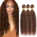 Color #30 Water Wave Bundles Light Brown Human Hair 3 Bundles 22 24 26 Inch Niegmeag Double Weft Light Brown Wet and Wavy Bundle 300g