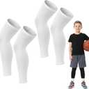 2 Pairs Pre Cut Soccer Socks for Kids, Football Leg Sleeves for Kids | Kids Precut Soccer Socks, Pre Cut Soccer Sleeve Socks for Boy Girl Youth, Football Leg Sleeves for Kids (White) (White)
