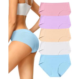 voenxe Women Seamless Hipster Underwear,Breathable Ladies Panties Bikini,No Show Briefs,Comfortable Undies for Women 5-Pack (Medium)