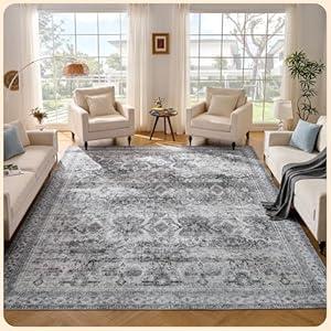 Istana Living Room Rug 10x14 - Grey 10 x 14 Area Rug - Foldable Machine Washable Area Rugs 10x14 - Stylish 10x14 Area Rugs Boho - Stain Resistant Washable Rug 10x14