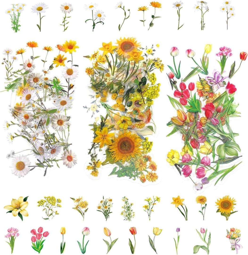 3 x 120 Pieces Natural Flower Stickers for ScrapbookingPET Transparent Flower Stickers Self-Adhesive for Journaling Clear Decals (Bulk Mix Flower) 3 x 120 Pieces Natural Flower Stickers for ScrapbookingPET Transparent Flower Stickers Self-Adhesive for Journaling Clear Decals (Bulk Mix Flower)