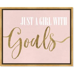 The Oliver Gal Artist Co. Typography Wall Art Canvas Prints Empowered Women Quotes and Sayings A Girl with Goals Blush Script Home Dcor, 24x30, Gold Frame