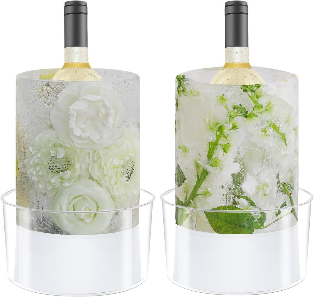 2 Pack Ice Mold Wine Bottle Chiller,DIY Acrylic Ice Bucket for Cocktail Bar Party Wedding Festival Halloween Chirstmas Holiday Champagne Wine Whisky Beer Drink for Any Theme or Season