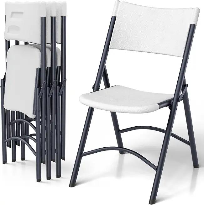 4Pack Folding Chair, Heavy Duty Plastic with Reinforced Metal Frame, Portable and Easy Store, Perfect for Indoor/Outdoor Events, Parties, Weddings, Camping Use, White Color
