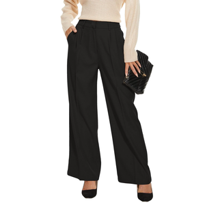 FUNYYZO Wide Leg Pants Women's High Elastic Waisted in The Back Business Work Trousers Long Straight Suit Pants, L