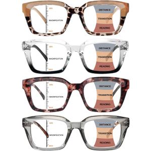 4 Pack Progressive Multifocus Reading Glasses for Women Oprah Style Blue Light Blocking Computer Readers