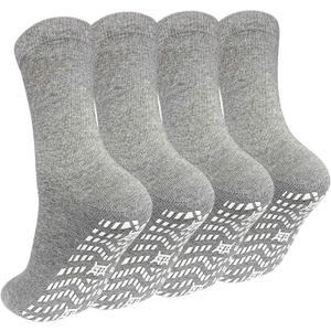 ZAKASA Non Slip Grip Socks - Non Skid Crew Grippy Socks for Men Women Anti Slip Grippers for Elderly Hospital Yoga Pilates (Medium, Grey-4 Pairs)