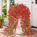 Yastouay 4 Pcs Artificial Flowers for Outdoors, UV Resistant Fake Outdoor Flowers, Realistic Artificial Plants & Flowers for Outdoor Porch Patio Window Garden Decor(Red)