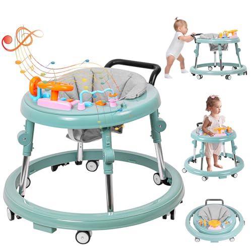 ErmeiRabbit Baby Walker Foldable, Baby Walkers and Activity Center for Boys Girls Babies 6-18 Months with Feeding Tray & Music, and 5 Adjustable Heights, Baby Walker with Wheels…
