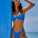ZAFUL Women's Bandeau Bikini O Ring Strapless Tie Back High Cut Two Piece Swimsuit Bathing Suits (Blue) US 6