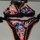 Aidonger Bikini Sets for Women Floral Two Piece Bathing Suit V Neck Shell Stitched Swimsuit Tie Side Triangle Swimwear S