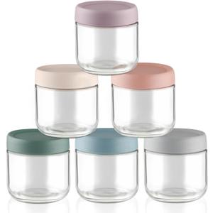 6 Pcs 300ml/10oz Glass Jars Wide Mouth Glass Food Storage Containers Overnight Oats Containers with Lids for Snacks Yogurt Powder Liquid - Multicolor