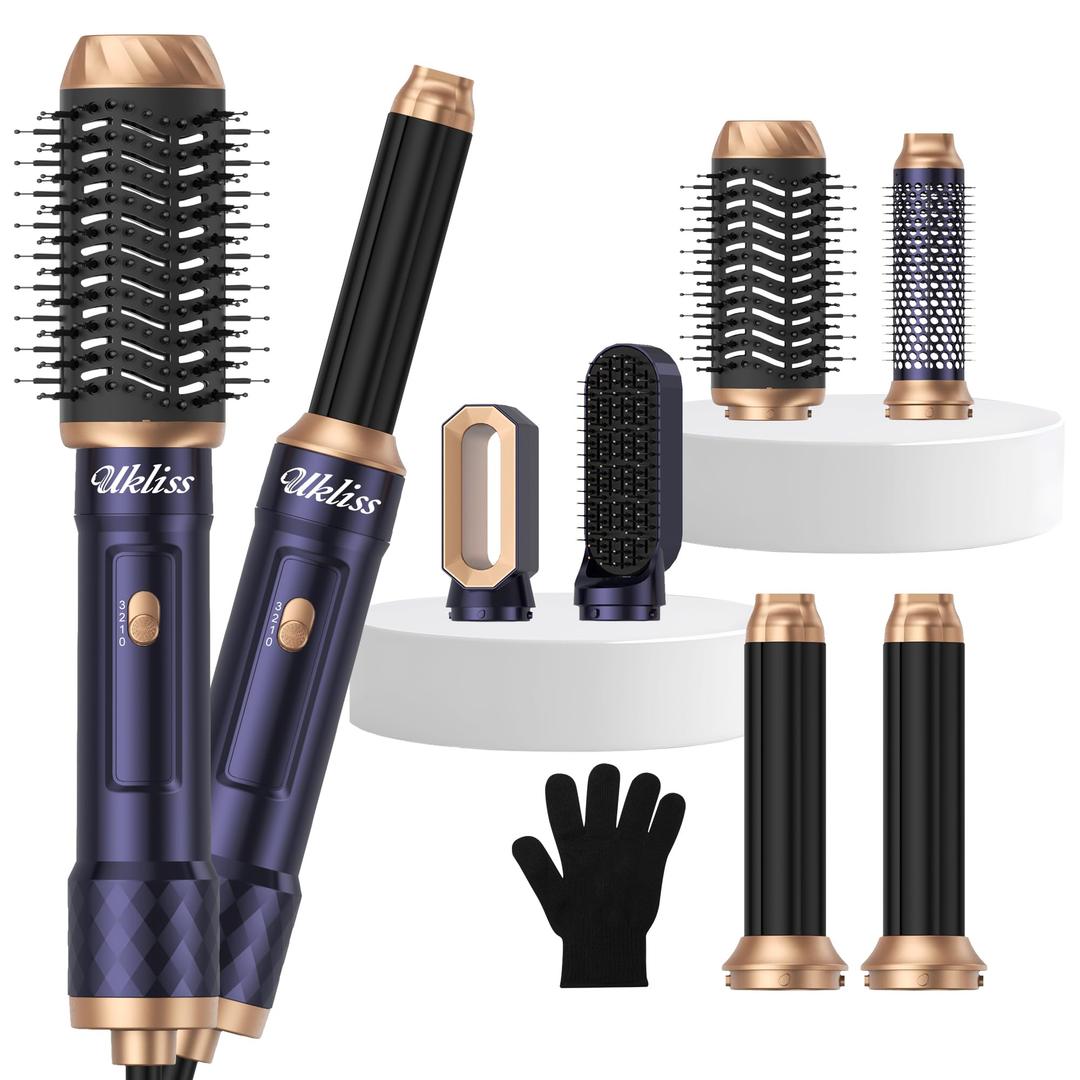 Ukliss 6 in 1 Hair Dryer Brush, Air Styler with Auto Wrap Curling  Ionic Blow Dryer for FrizzFree Fast Drying, Volumizing Brush & Straightener for All Hair Types, ALCI Plug