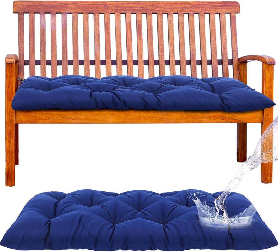 Wenqik Outdoor Bench Cushion Waterproof Bench Cushion for Outdoor Furniture Soft Thicken Porch Swing Pad with Ties for Indoor Garden Patio Seat(Navy Blue,48 x 20 x 3 Inches)