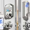 TEEHO TE012W-K WiFi Smart Keyless Entry Door Lock with Handle, Fingerprint Door Knob & Digital Keypad, APP Remote Control, Works with Alexa & Google, Electronic Deadbolt for Front Door, Satin Nickel