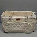 Momcando Diaper Bag Tote with Dividers, Zipper, Top Cover and Strap, Larger Size with insulated storage bag - Beige