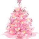 XmasExp 20in Mini Christmas Tree with Lights Pink Small Christmas Tree Artificial Tabletop Xmas Decor Holiday Decoration for Home, Office, Party