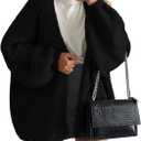 PRETTYGARDEN Womens Oversized Cardigan Sweaters 2026 Fall Long Lantern Sleeve Knit Open Front Lightweight Sweater (Medium, Black)