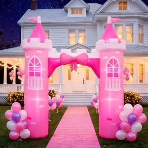 Sotiff 10ft Princess Inflatables Arch Decoration Blow-up Pink Castle Outdoor Decor with Built-in LED Light Blower for Girls Indoor Outdoor Yard Party Holiday Birthday Supplies