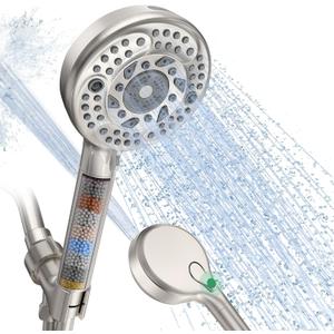 Filtered Shower Head with Handheld, 9-Spray Mode High Pressure Detachable Shower Head with Filters for Hard Water - Remove Chlorine Brushed