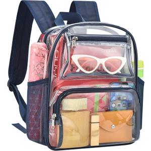 MAY TREE Small Clear Backpack Stadium Approved for Women and Men Clear Bag for Stadium Events Concert Sporting Festival, Navy