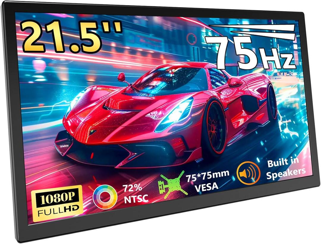 21.5 Inch Large Portable Second Monitor FHD 1080P 75Hz, USB-C HDMI External Screen for Desktop Laptop Office Gaming, VESA Mount Supported