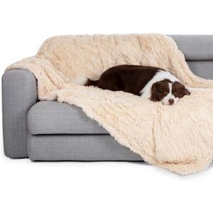gogobunny Waterproof Dog Blanket for Large Dogs, Cats, Puppy, Reversible Faux Fur Pet Throw Blanket, Washable, Calming Furniture Protection for Sofa Bed (60x80 Inch (Pack of 1), Beige)