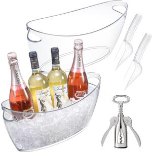 Ice Bucket for Parties, 2PCS Clear Acrylic Drink Buckets with Scoop & Metal Wine Bottle Opener, 5.5L Large Champagne Bucket Tub for Wine, Beer, Cocktail Bar & Mimosa Bar Supplies Cooler