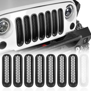 Hooke Road Matte Black Grill Inserts Front Mesh Grille Cover for 2007-2015 Jeep JK Wrangler & Unlimited Wrangler Accessories (7PCS Black + 1PCS White) Hooke Road Matte Black Grill Inserts Front Mesh Grille Cover for 2007-2015 Jeep JK Wrangler & Unlimited Wrangler Accessories (7PCS Black + 1PCS White)