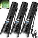 3 Pack Rechargeable Flashlight High Lumens - 99,000LM Super Bright LED Flash Light for Home with 5 Modes, Powerful Waterproof Handheld Flashlight for Camping Emergencies (L-3P)