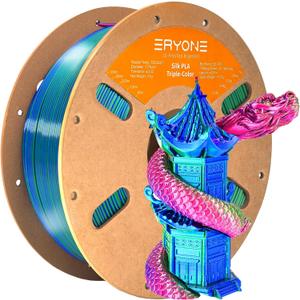 ERYONE Silk Tri Color PLA Filament 3D Printer 1.75mm +/- 0.03mm, Multicolor Filament Tricolor PLA 1KG(2.2lbs) Cardboard Spool, Red Blue Green