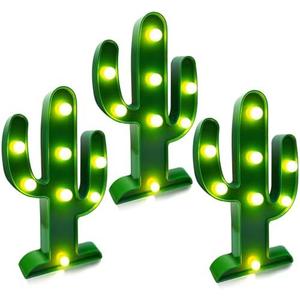 Extra Large - 3 Pack LED Cactus Light Cinco de Mayo Decorations 10 x 5.5 Inch Cactus Decor Mexican Fiesta Party Decorations Cute Night Lamp for Table Kids' Room Bedroom Living Room Gift Party Home