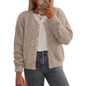 PRETTYGARDEN Fall Long Sleeve Cardigans for Women Trendy 2026 Lightweight Button Down Crewneck Loose Knit Sweater Clothes, S