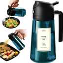 TrendPlain 16oz/470ml Blue Glass Olive Oil Sprayer for Cooking - 2 in 1 Olive Oil Dispenser for Kitchen Gadgets, Air Fryer, Salad, and BBQ - Black