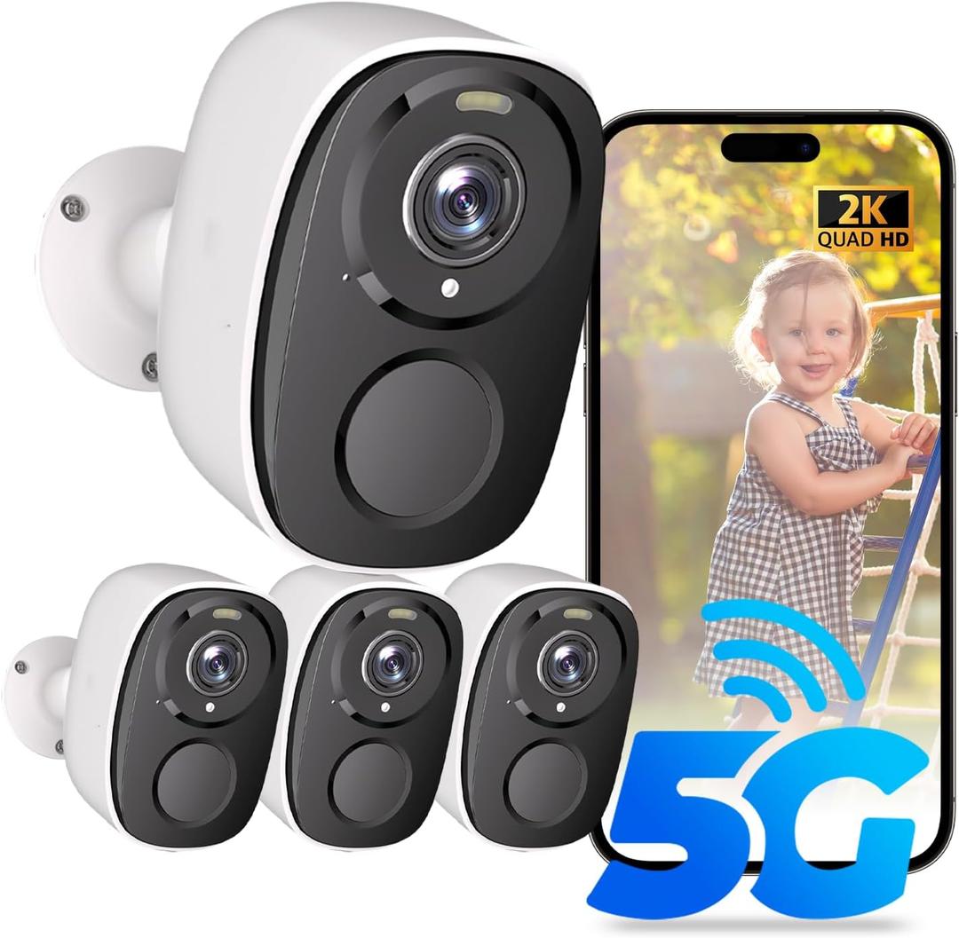 ELECCTV Upgraded 5G/2.4G WiFi Security Cameras Wireless Outdoor,2K Battery Powered Home Indoor Camera with AI Motion Detection, Siren,Color Night Vision, 2-Way Talk, IP65, Works/Alexa, Cloud/SD