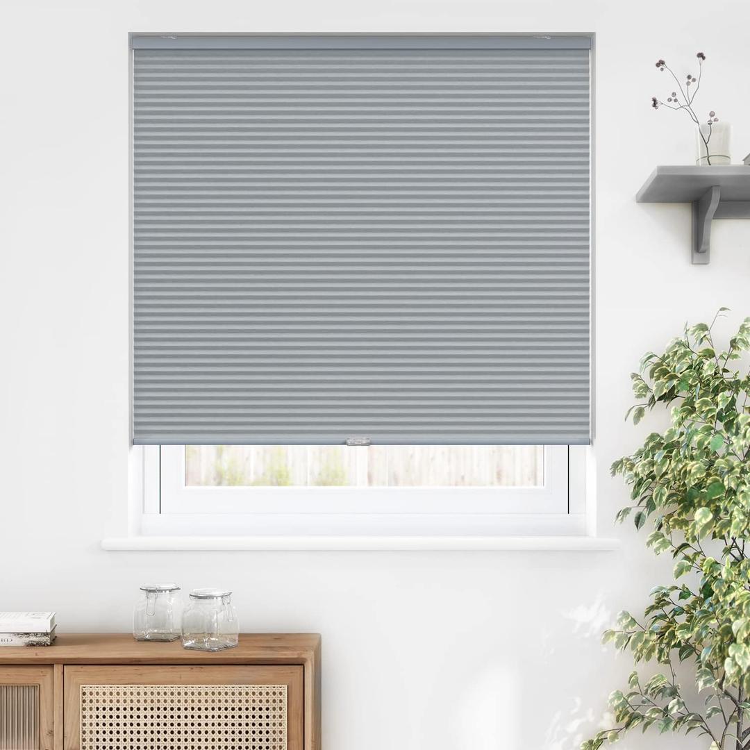 LazBlinds Cordless Cellular Shades, Blackout Privacy Honeycomb Shades for Home, Thermal Insulation Noise Reduction Blinds for Windows, 29'' W x 48'' H, Dark Grey