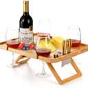 Kingrol Bamboo Wine Picnic Table with Wine Bottle, Glass and Cheese Knife Holder - for Park Camping Beach Outdoor Snack, Wine Lover Gift, Foldable and Portable, 16.1 x 12.5 x 6 Inch